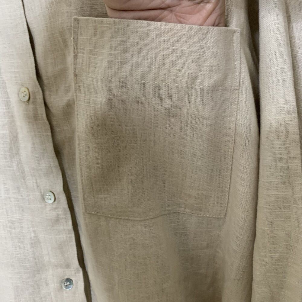 Zara Oversized Linen Blend Shirt Womens Medium Long Sleeve Beige Button Down Top - Picture 5 of 12